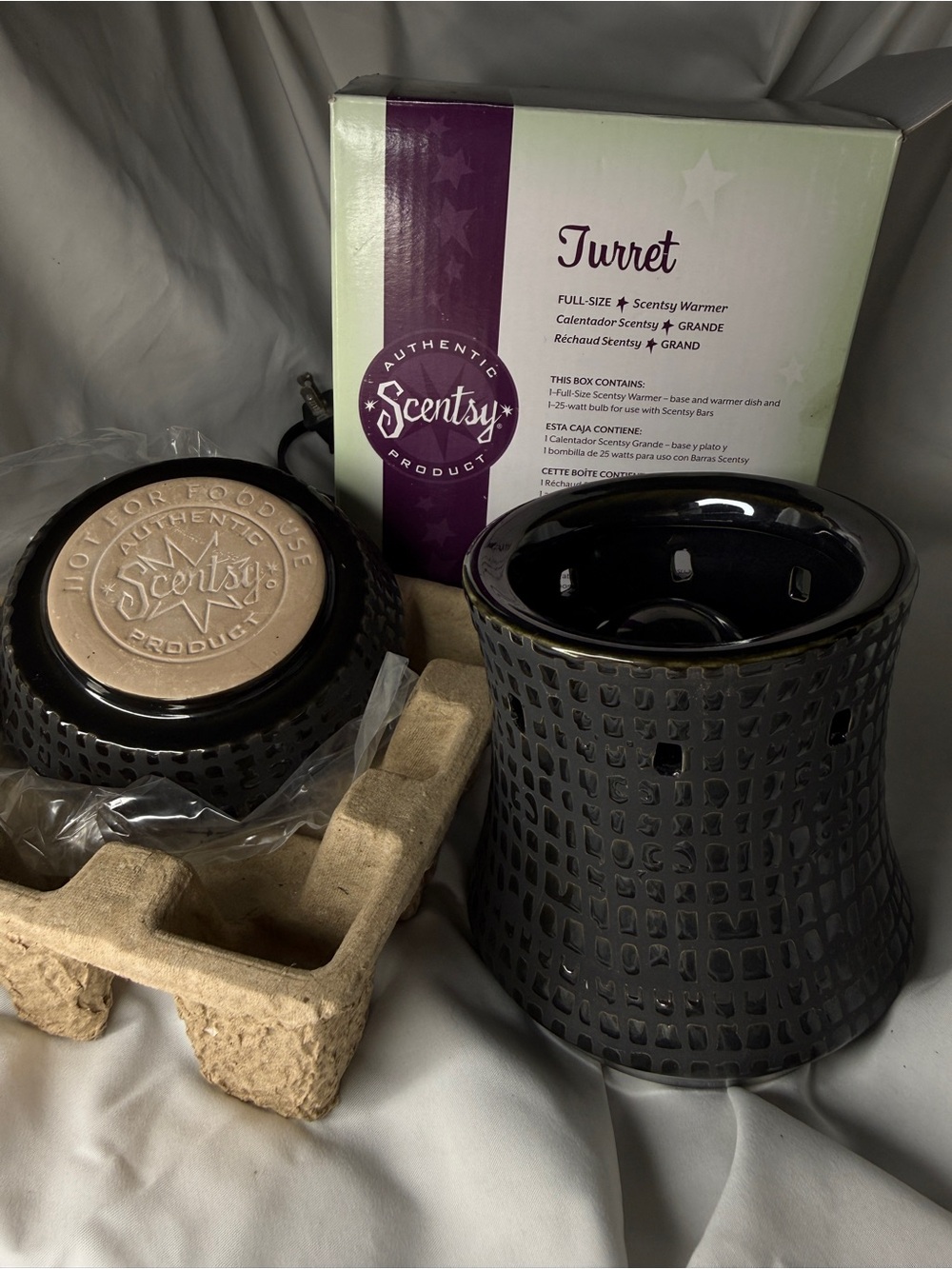 Scentsy Turret Black Ceramic Mosaic Wax Warmer Full Size with box (retired)